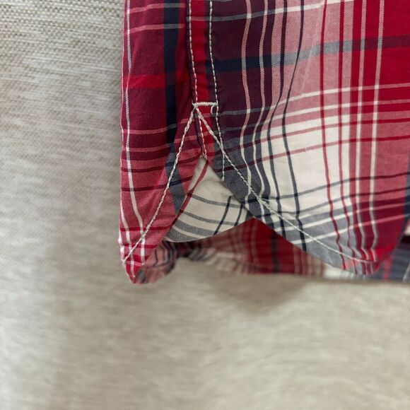 Timberland Mens Red Navy White Long Sleeve Button Plaid Shirt With Pocket Sz XXL - Picture 4 of 14